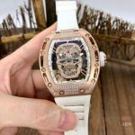 Replica Richard Mille Skull RM52-01 Rose Gold White Rubber Strap Watch